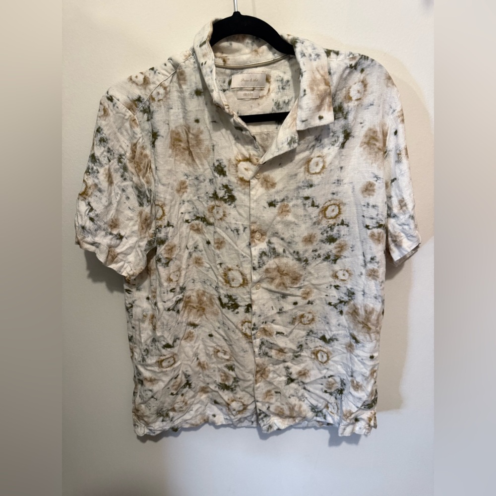 Porter and Ash Linen Blend Shirt Mens Large Button Up Short Sleeve Ivory Dye